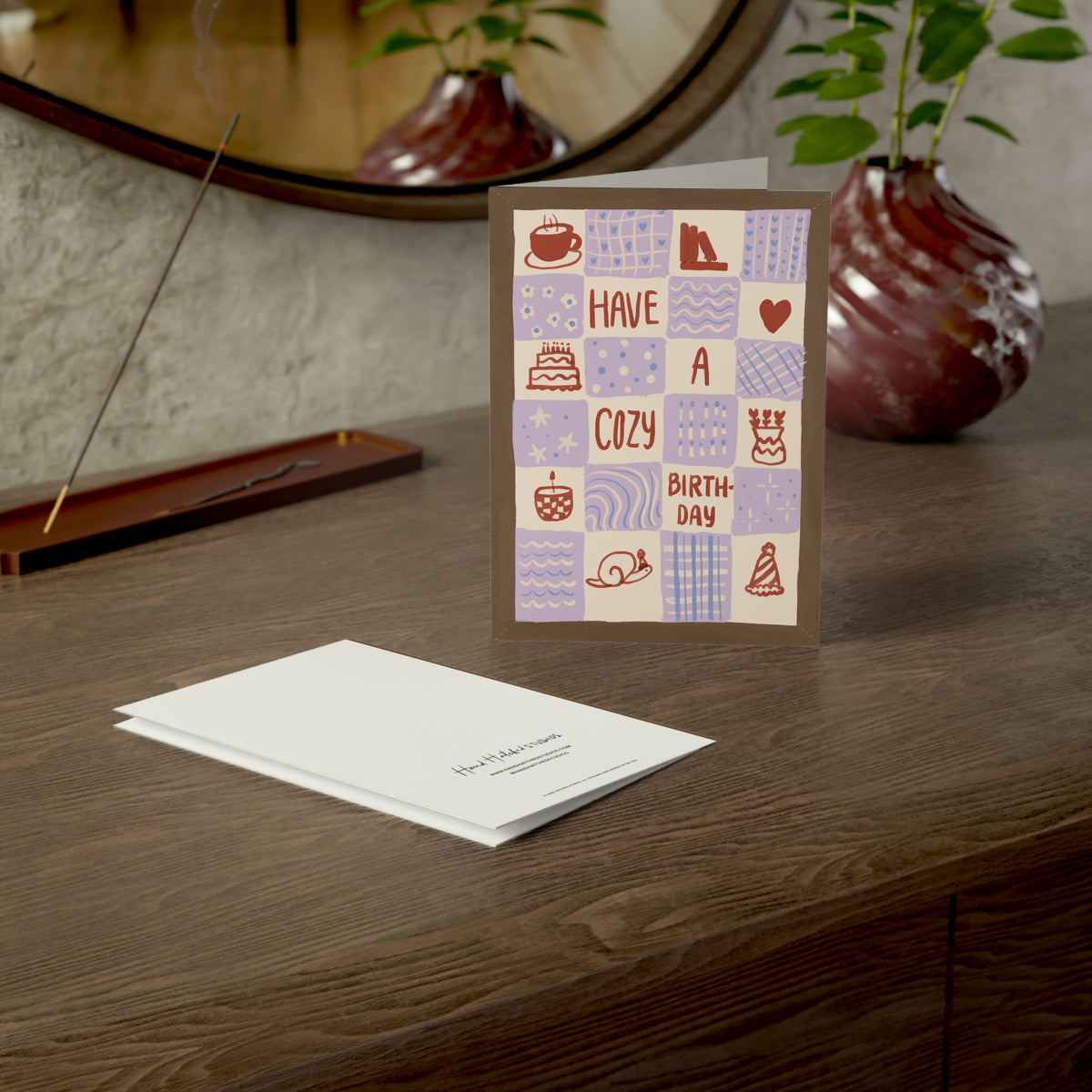 Cozy Birthday Greeting Card – 'Have a Cozy Birthday' Patchwork Quilt Design