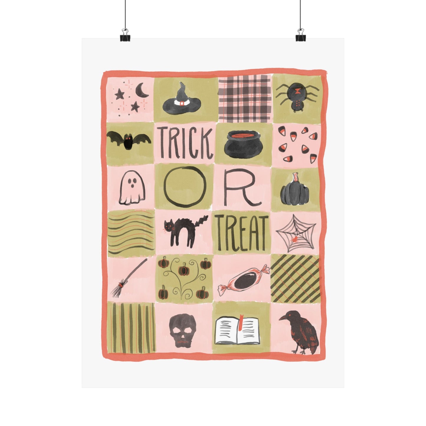 Halloween Patchwork Quilt Poster — 'Trick or Treat' Matte Vertical Wall Art