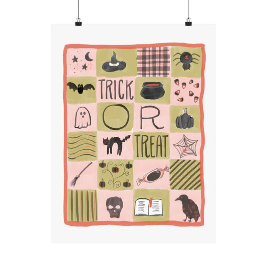 Halloween Patchwork Quilt Poster — 'Trick or Treat' Matte Vertical Wall Art