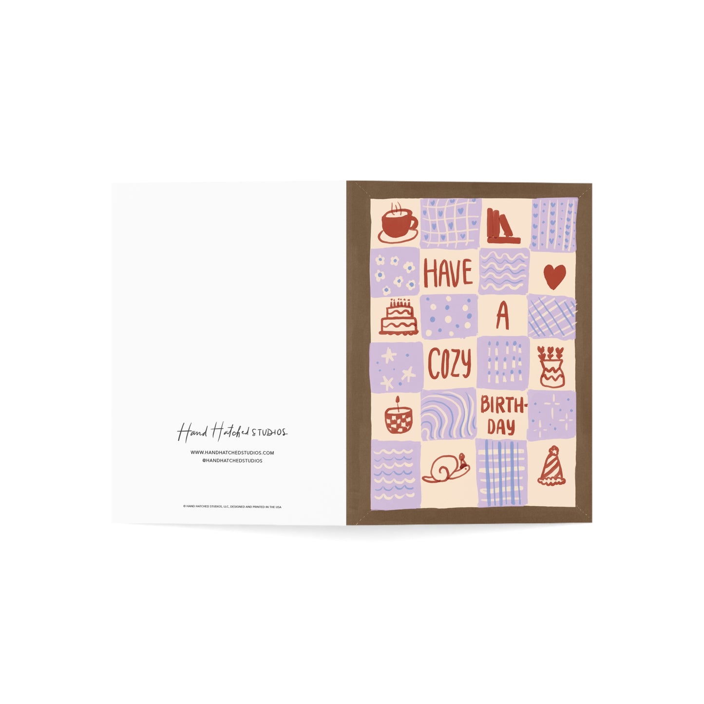 Cozy Birthday Greeting Card – 'Have a Cozy Birthday' Patchwork Quilt Design