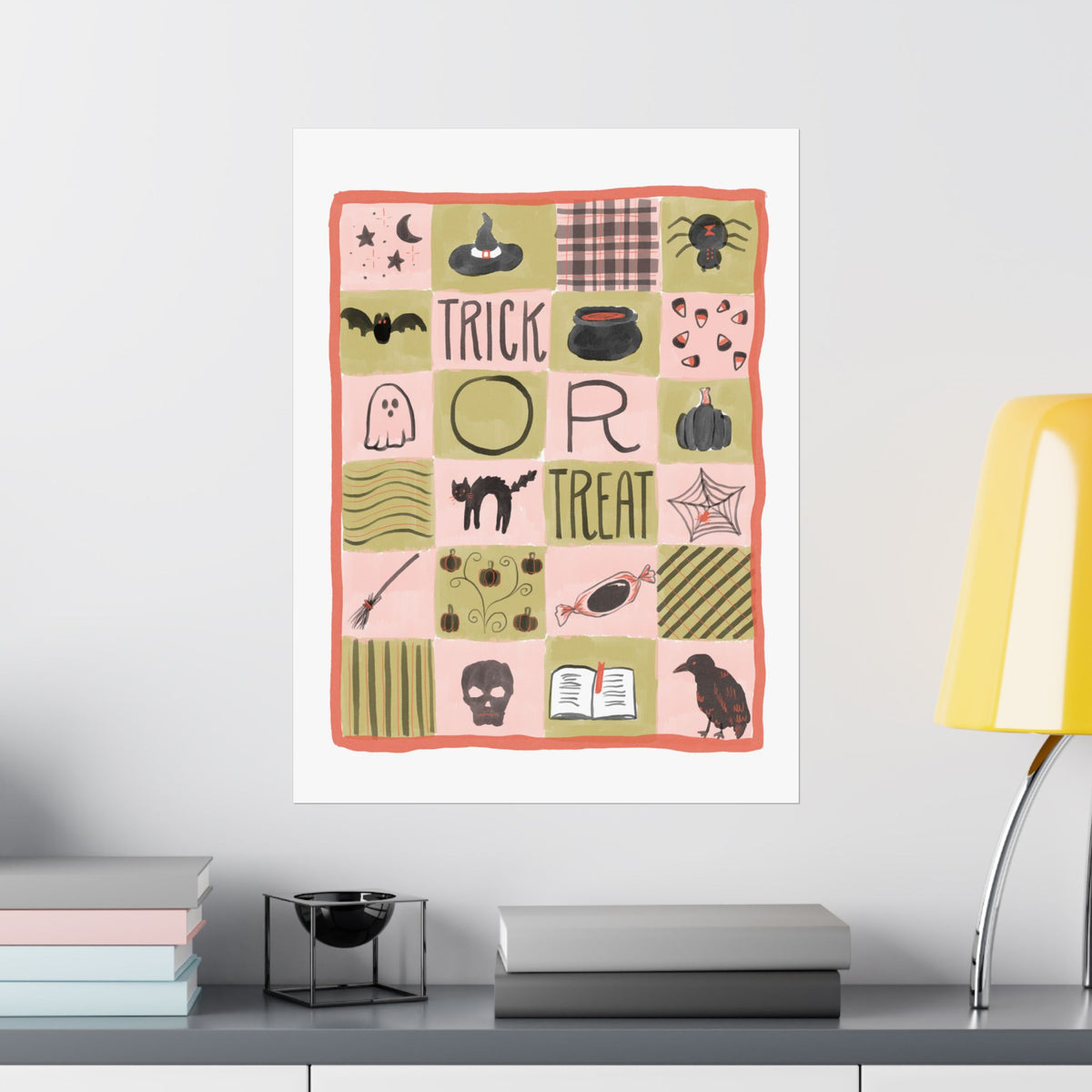 Halloween Patchwork Quilt Poster — 'Trick or Treat' Matte Vertical Wall Art