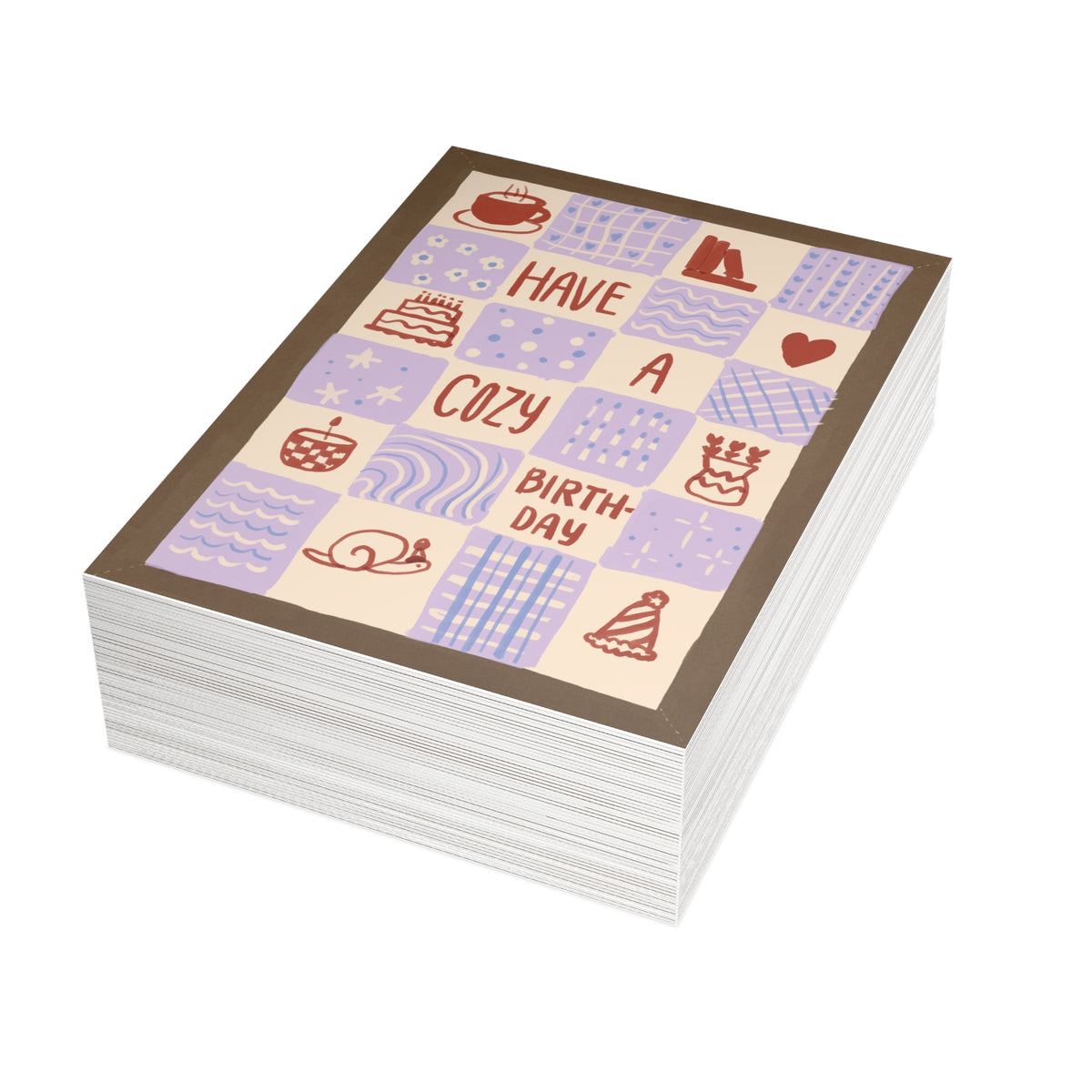 Cozy Birthday Greeting Card – 'Have a Cozy Birthday' Patchwork Quilt Design
