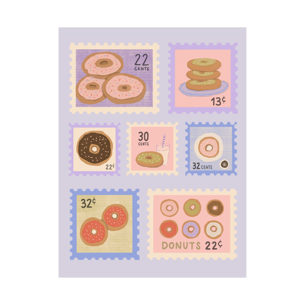 Donut Stamp Art Matte Poster — Vintage Bakery Wall Print