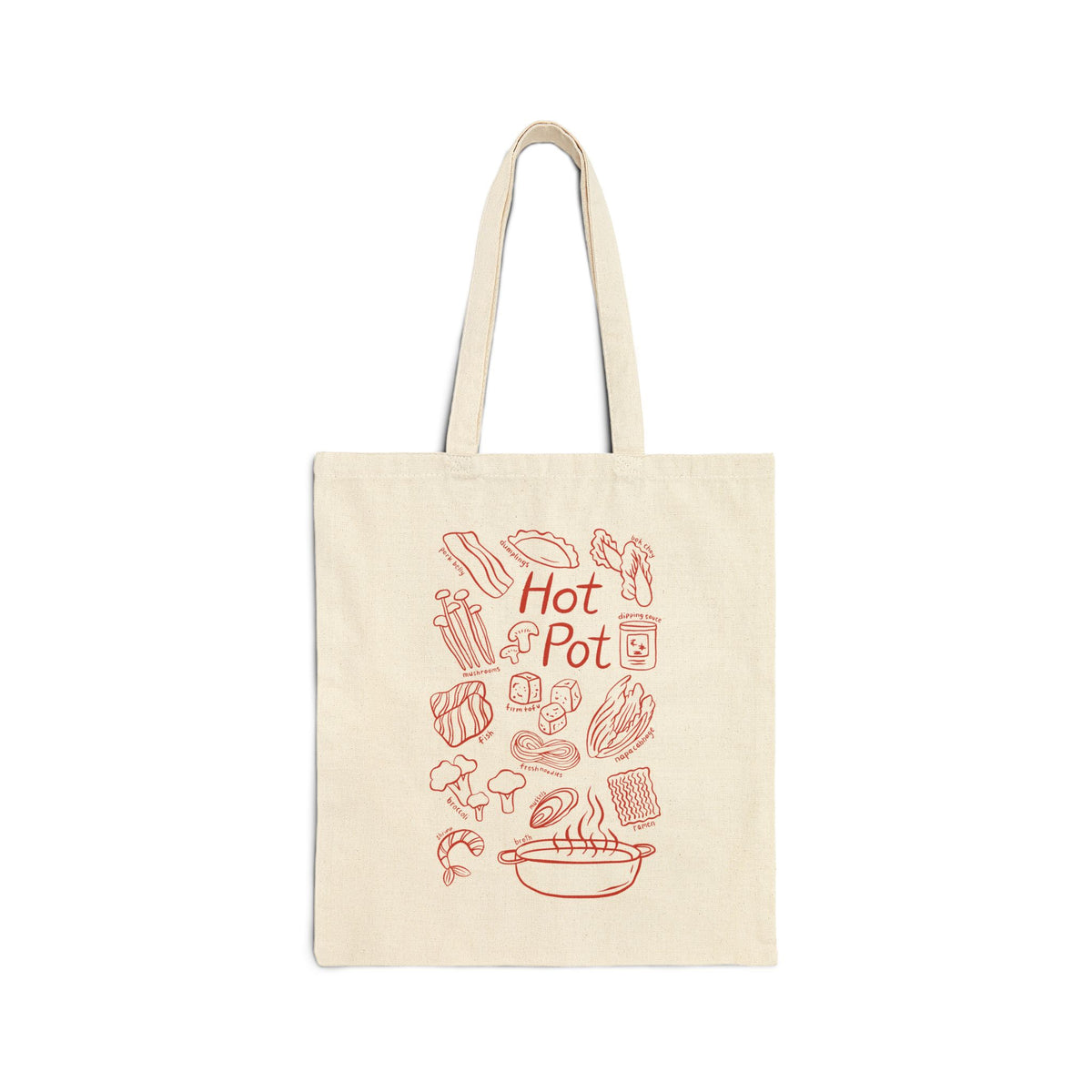 Hot Pot Tote Bag — Canvas Grocery & Market Bag with Hot Pot Illustration