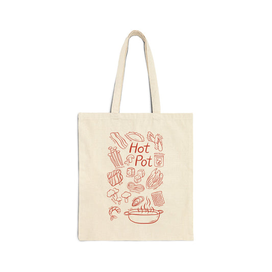 Hot Pot Tote Bag — Canvas Grocery & Market Bag with Hot Pot Illustration