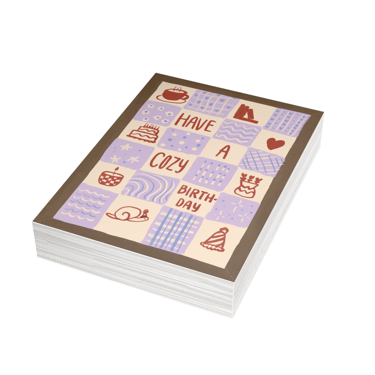 Cozy Birthday Greeting Card – 'Have a Cozy Birthday' Patchwork Quilt Design