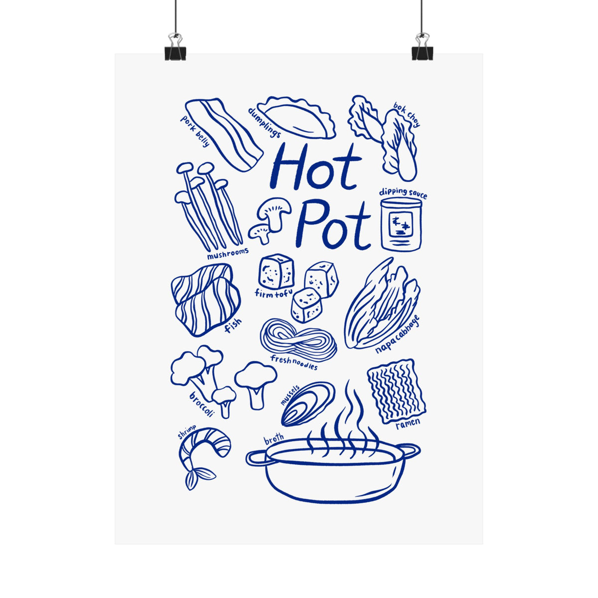 Hot Pot ingredients poster Matte Vertical Poster | Hotpot illustration wall art