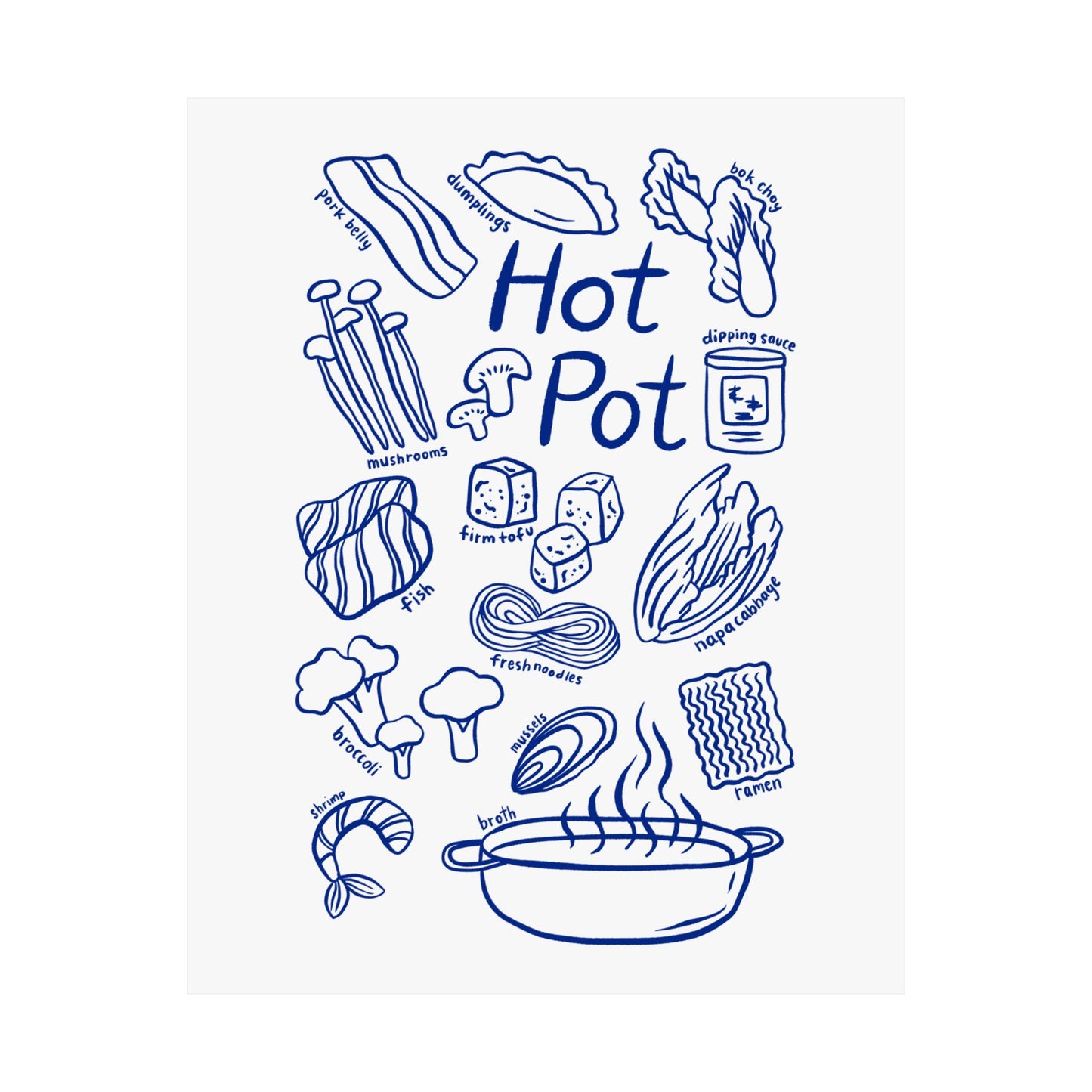 Hot Pot ingredients poster Matte Vertical Poster | Hotpot illustration wall art