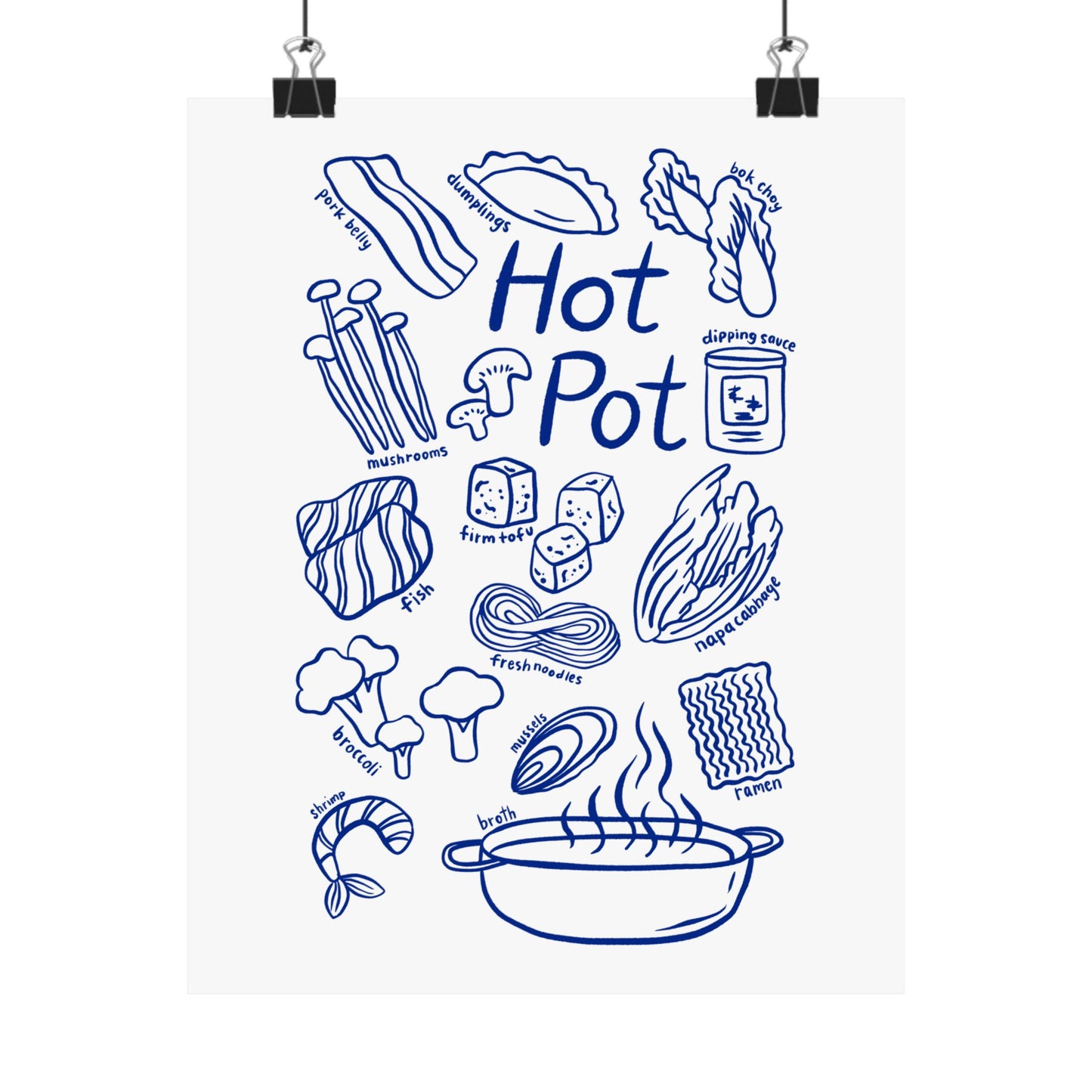 Hot Pot ingredients poster Matte Vertical Poster | Hotpot illustration wall art