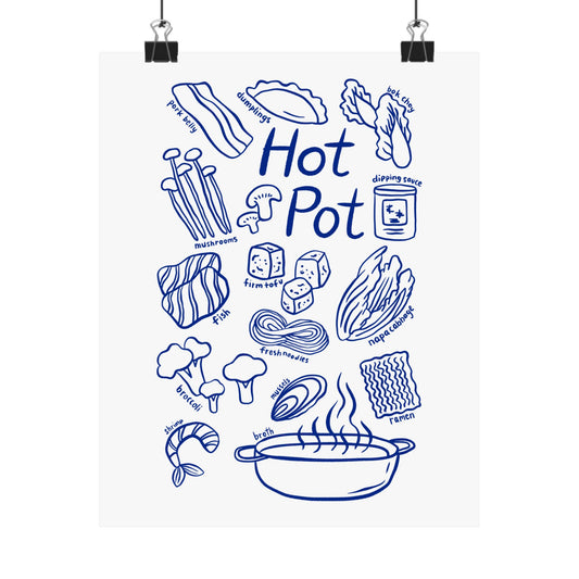 Hot Pot ingredients poster Matte Vertical Poster | Hotpot illustration wall art