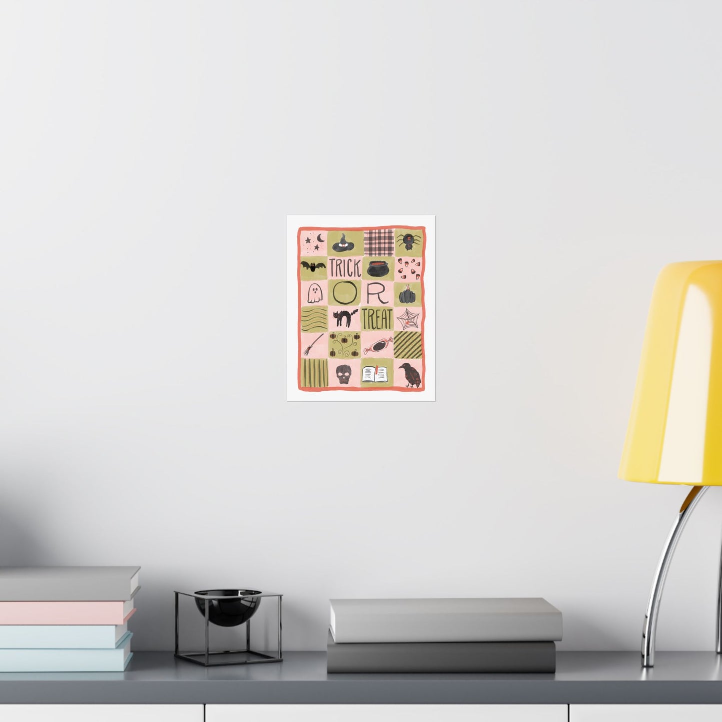 Halloween Patchwork Quilt Poster — 'Trick or Treat' Matte Vertical Wall Art