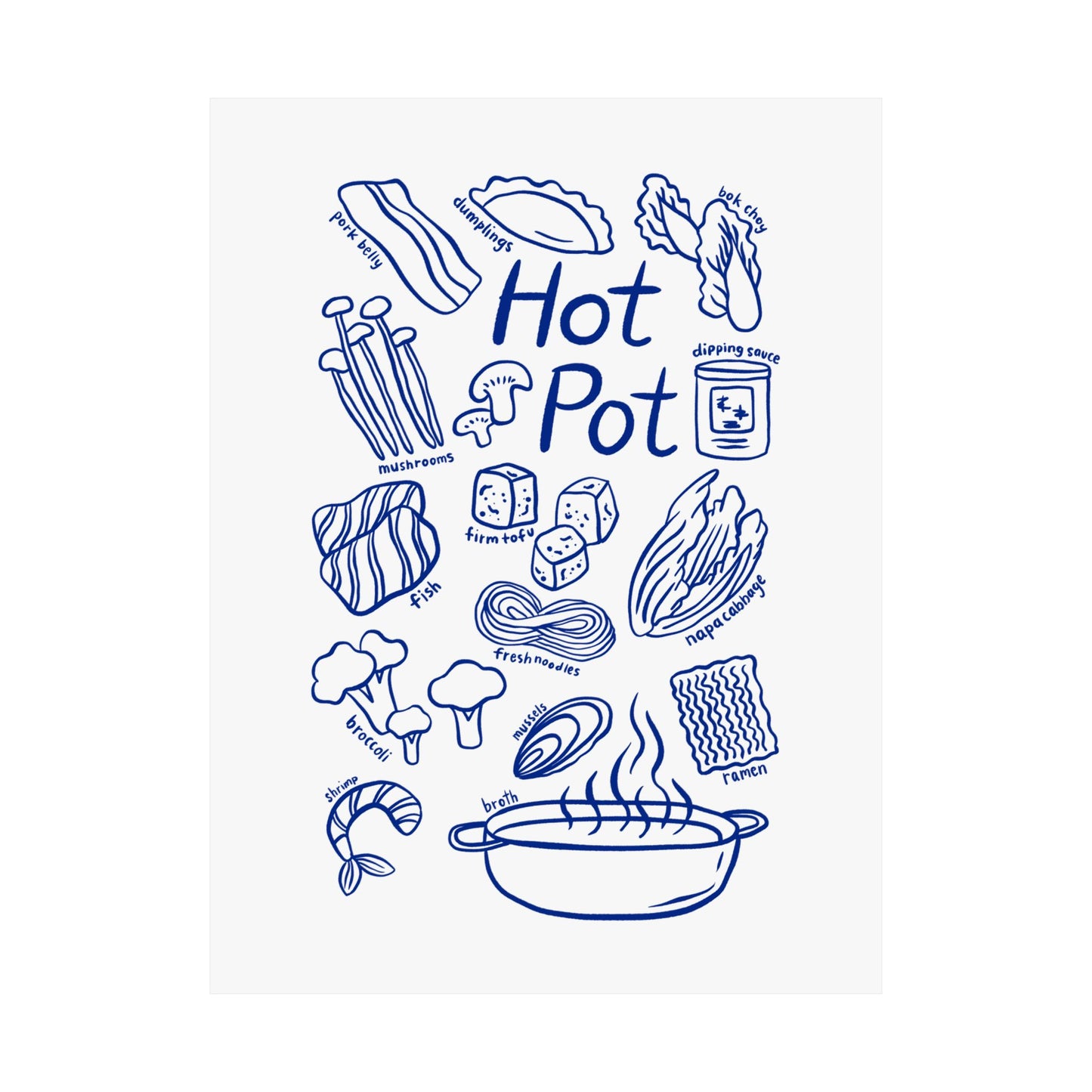 Hot Pot ingredients poster Matte Vertical Poster | Hotpot illustration wall art