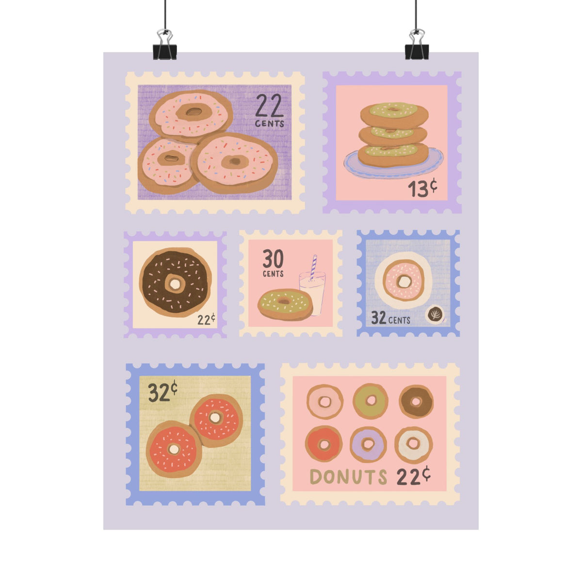 Donut Stamp Art Matte Poster — Vintage Bakery Wall Print