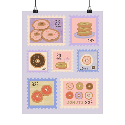 Donut Stamp Art Matte Poster — Vintage Bakery Wall Print