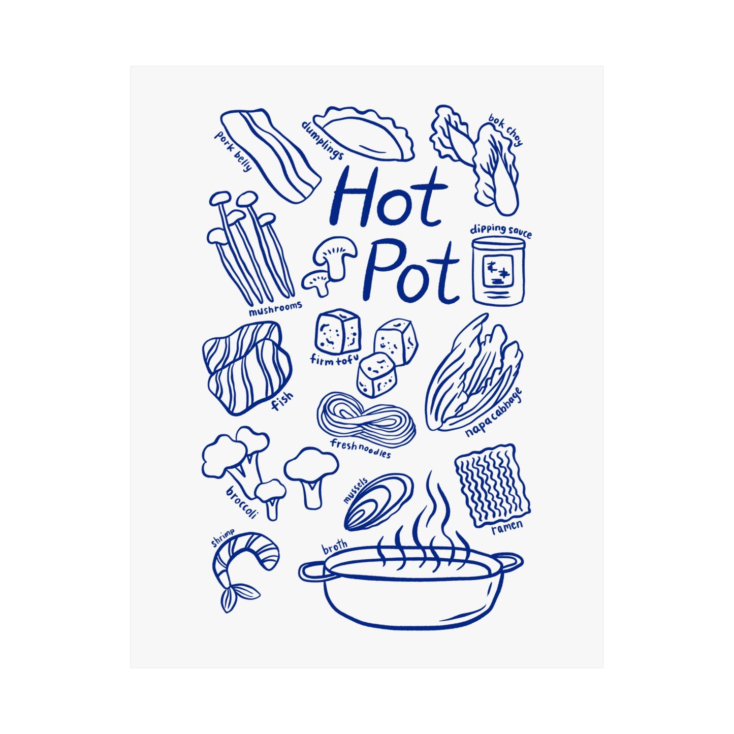 Hot Pot ingredients poster Matte Vertical Poster | Hotpot illustration wall art