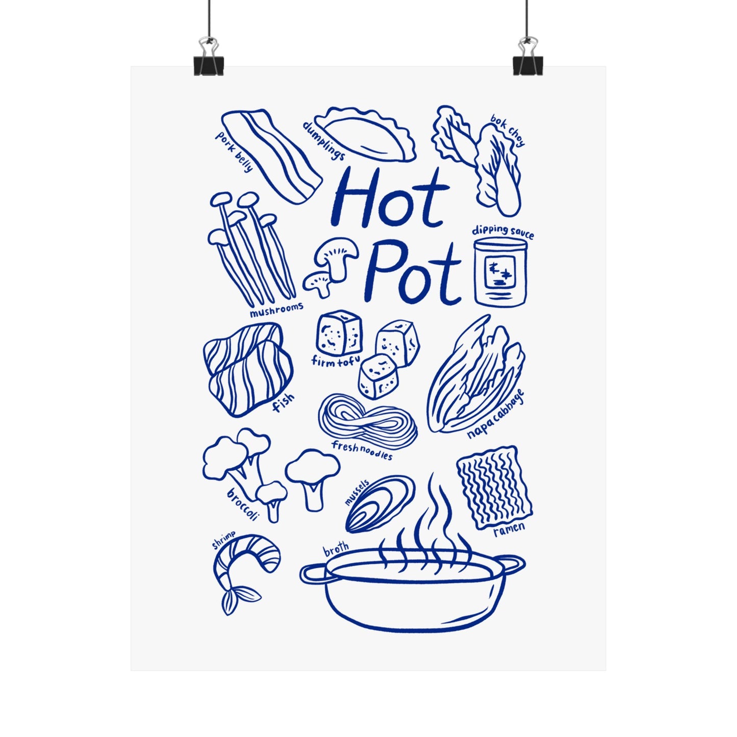 Hot Pot ingredients poster Matte Vertical Poster | Hotpot illustration wall art