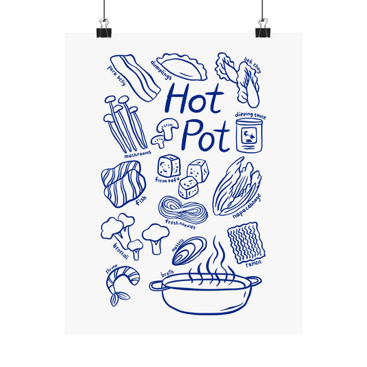 Hot Pot ingredients poster Matte Vertical Poster | Hotpot illustration wall art