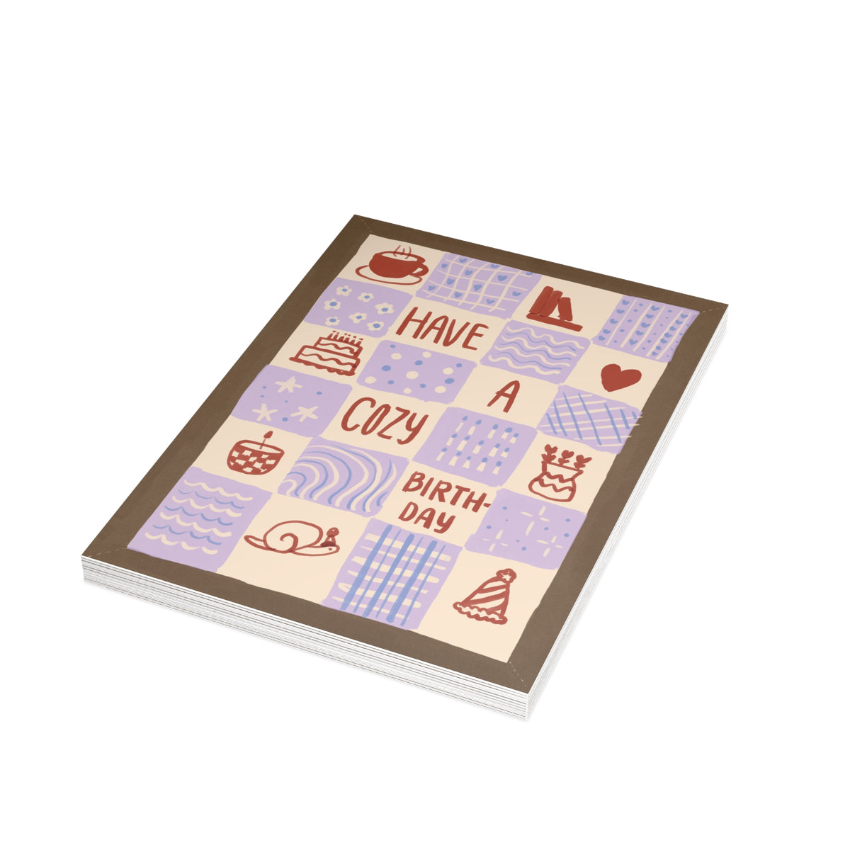 Cozy Birthday Greeting Card – 'Have a Cozy Birthday' Patchwork Quilt Design