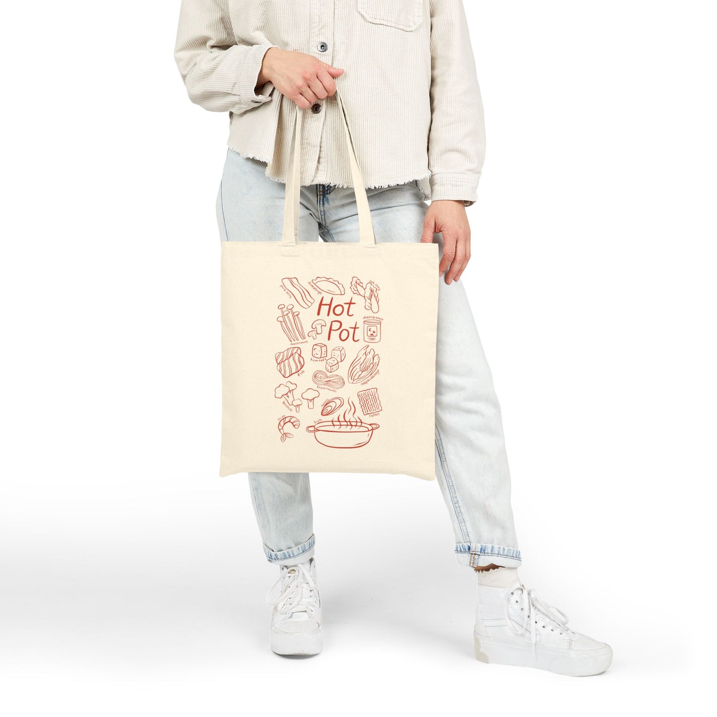 Hot Pot Tote Bag — Canvas Grocery & Market Bag with Hot Pot Illustration