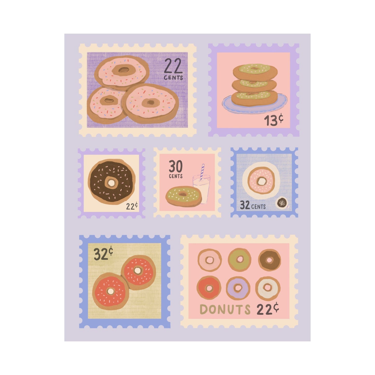 Donut Stamp Art Matte Poster — Vintage Bakery Wall Print