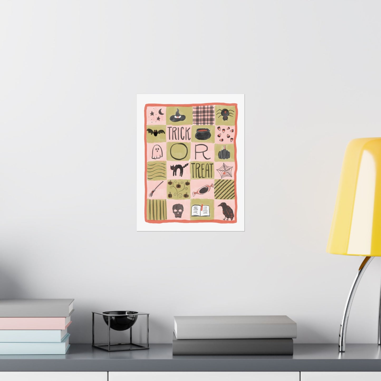 Halloween Patchwork Quilt Poster — 'Trick or Treat' Matte Vertical Wall Art