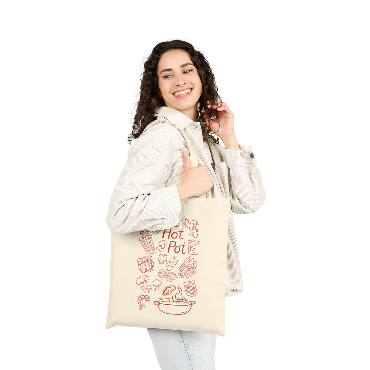 Hot Pot Tote Bag — Canvas Grocery & Market Bag with Hot Pot Illustration