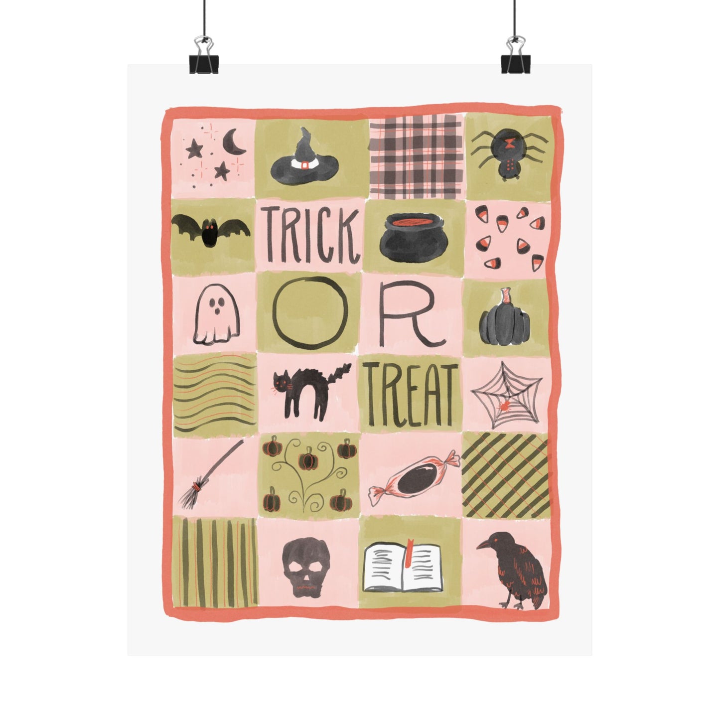Halloween Patchwork Quilt Poster — 'Trick or Treat' Matte Vertical Wall Art