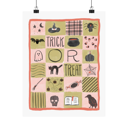 Halloween Patchwork Quilt Poster — 'Trick or Treat' Matte Vertical Wall Art