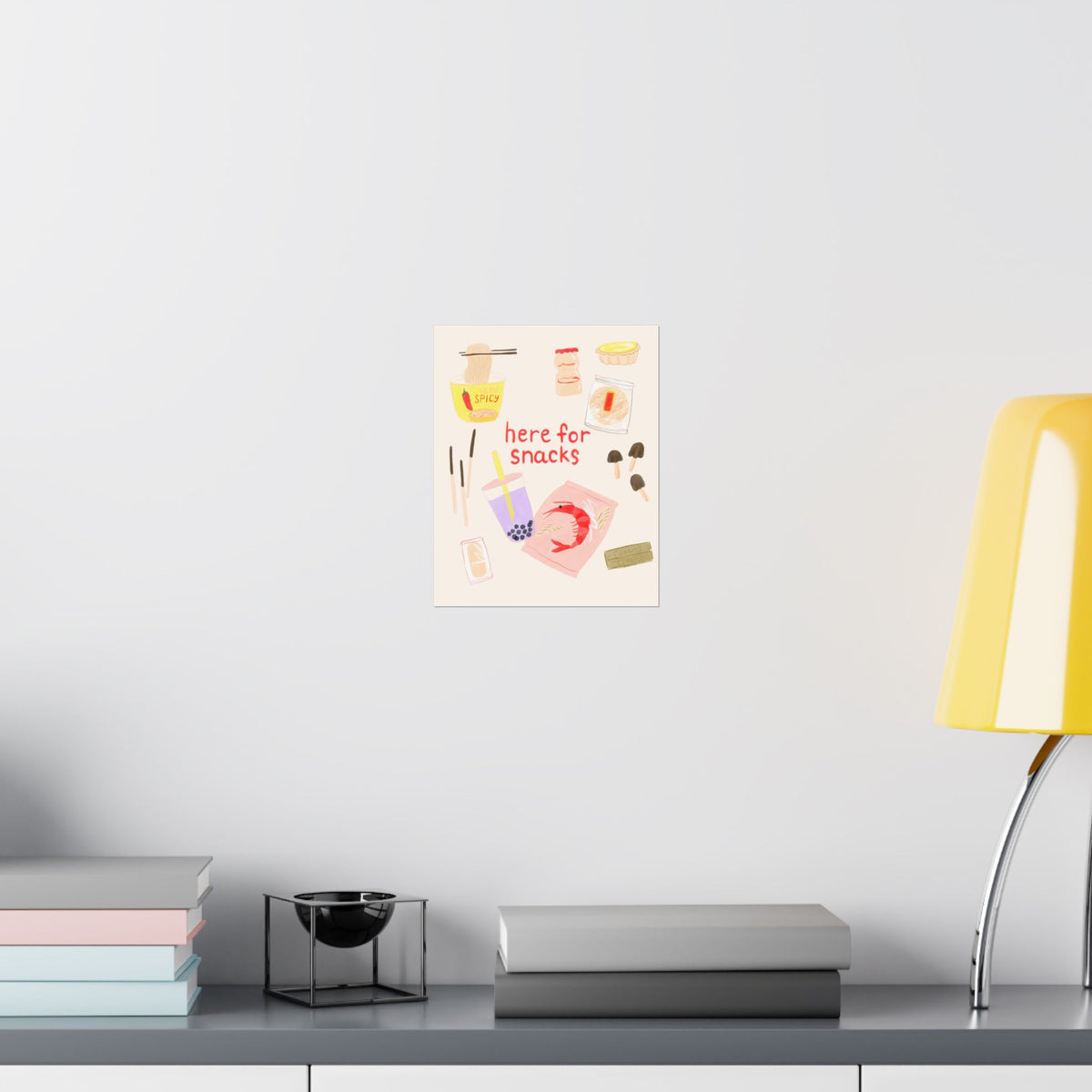 Asian Snack Illustration Poster — "Here for Snacks" Matte Vertical Art Print