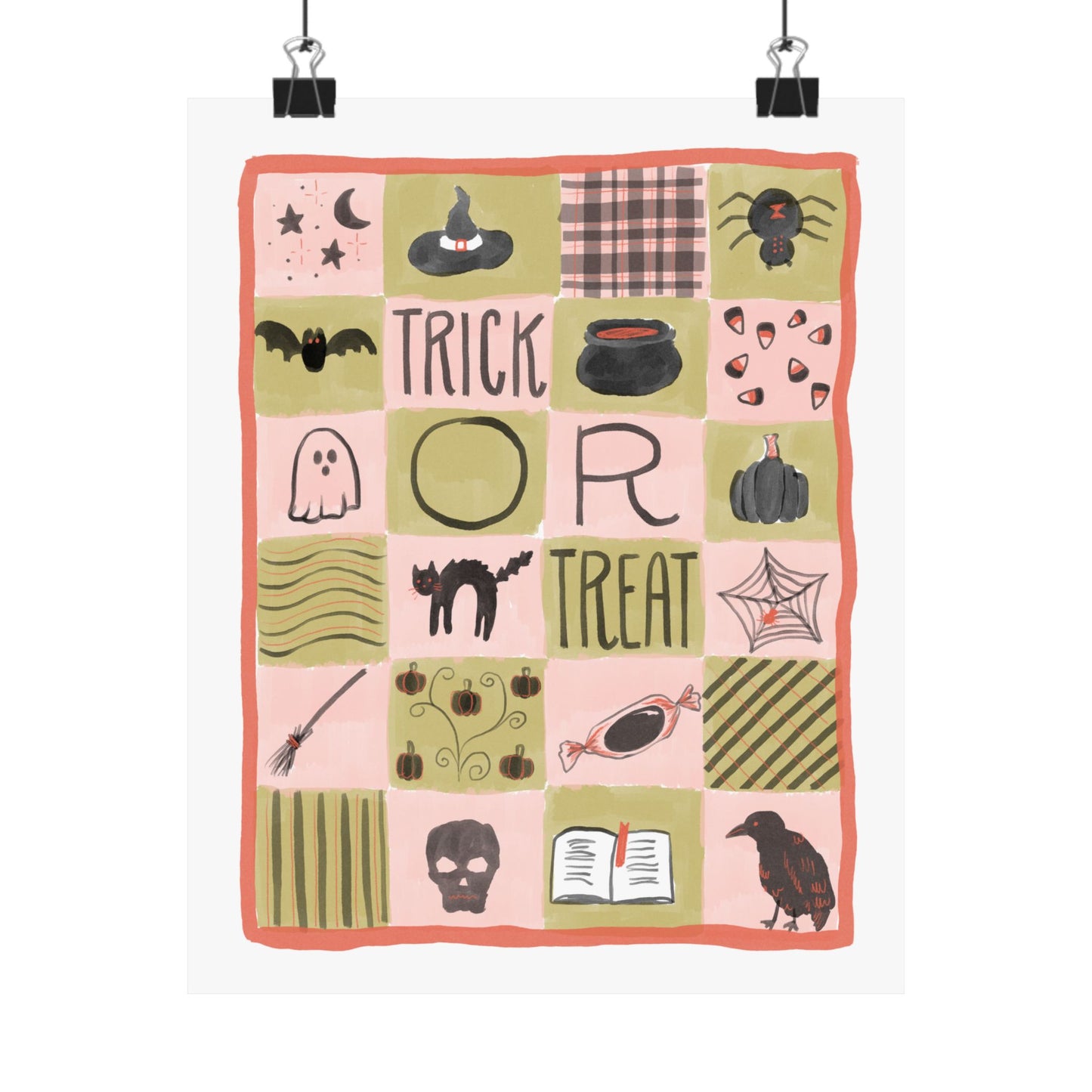 Halloween Patchwork Quilt Poster — 'Trick or Treat' Matte Vertical Wall Art