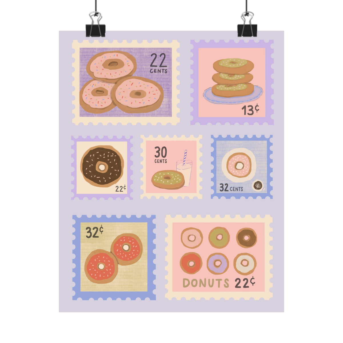 Donut Stamp Art Matte Poster — Vintage Bakery Wall Print