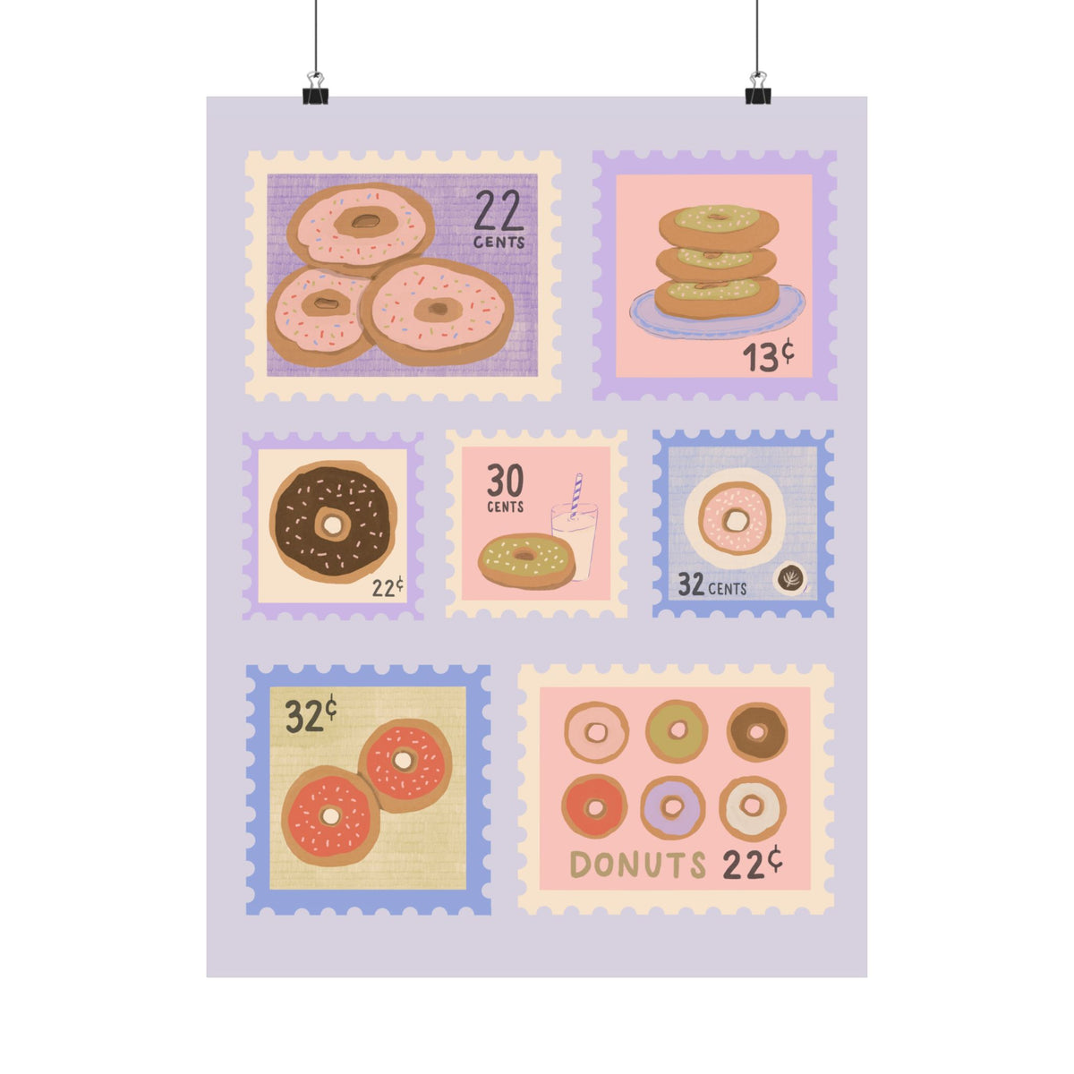 Donut Stamp Art Matte Poster — Vintage Bakery Wall Print