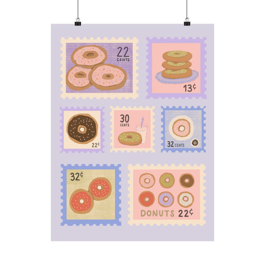 Donut Stamp Art Matte Poster — Vintage Bakery Wall Print