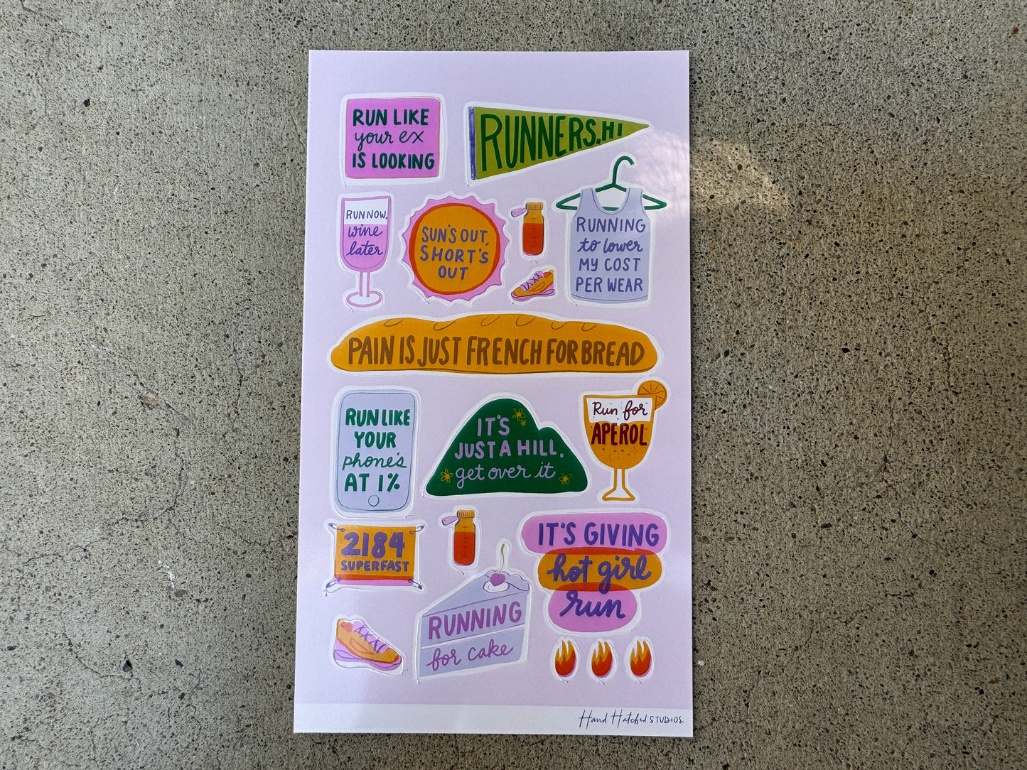 Hand-Drawn Running Sign Sticker Sheet